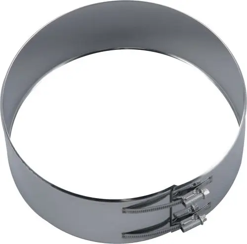 Klemmband aus Metall mit zwei Schraubverschlüssen zur Befestigung an Rohren, geeignet für Abgasanlagen, markiert mit der Marke Bosch.